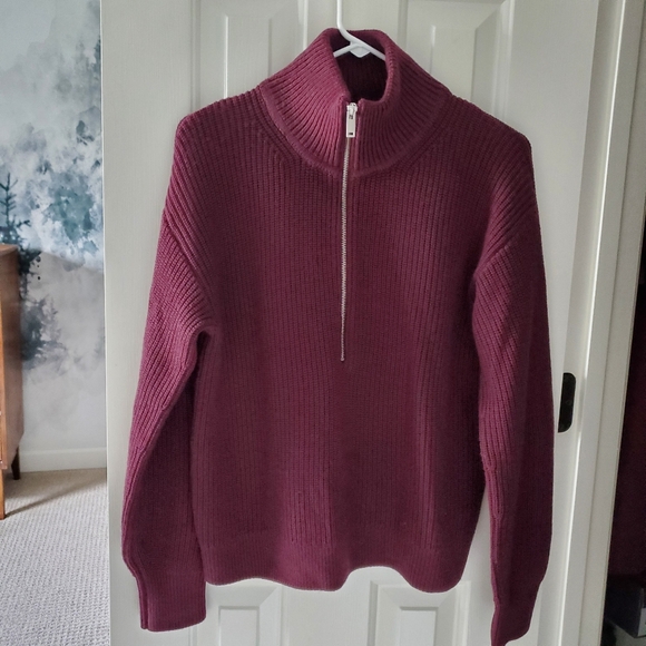 NWT. Quince Australian Merino Wool Half Zip Sweater, Barolo Burgundy (S) - Picture 11 of 17